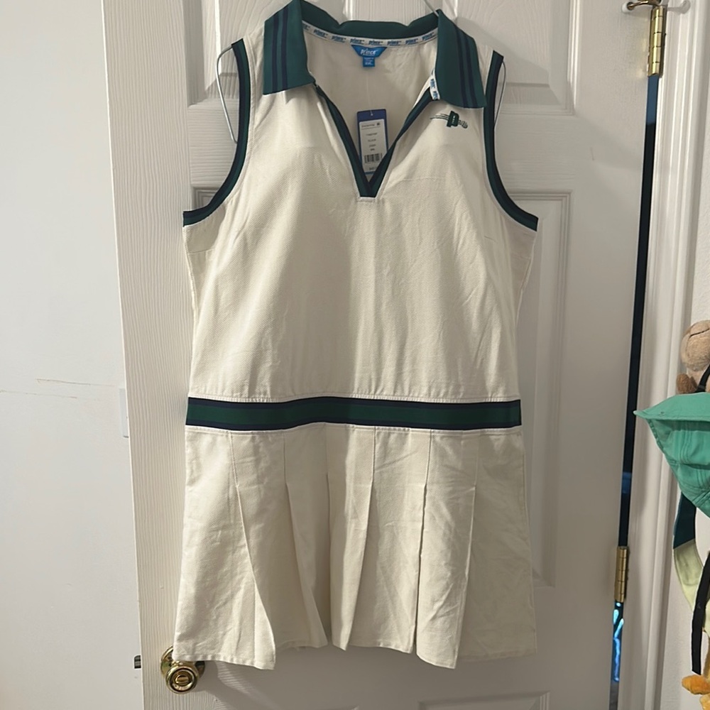 Cream and Green Sleeveless Tennis/Pickleball Dress